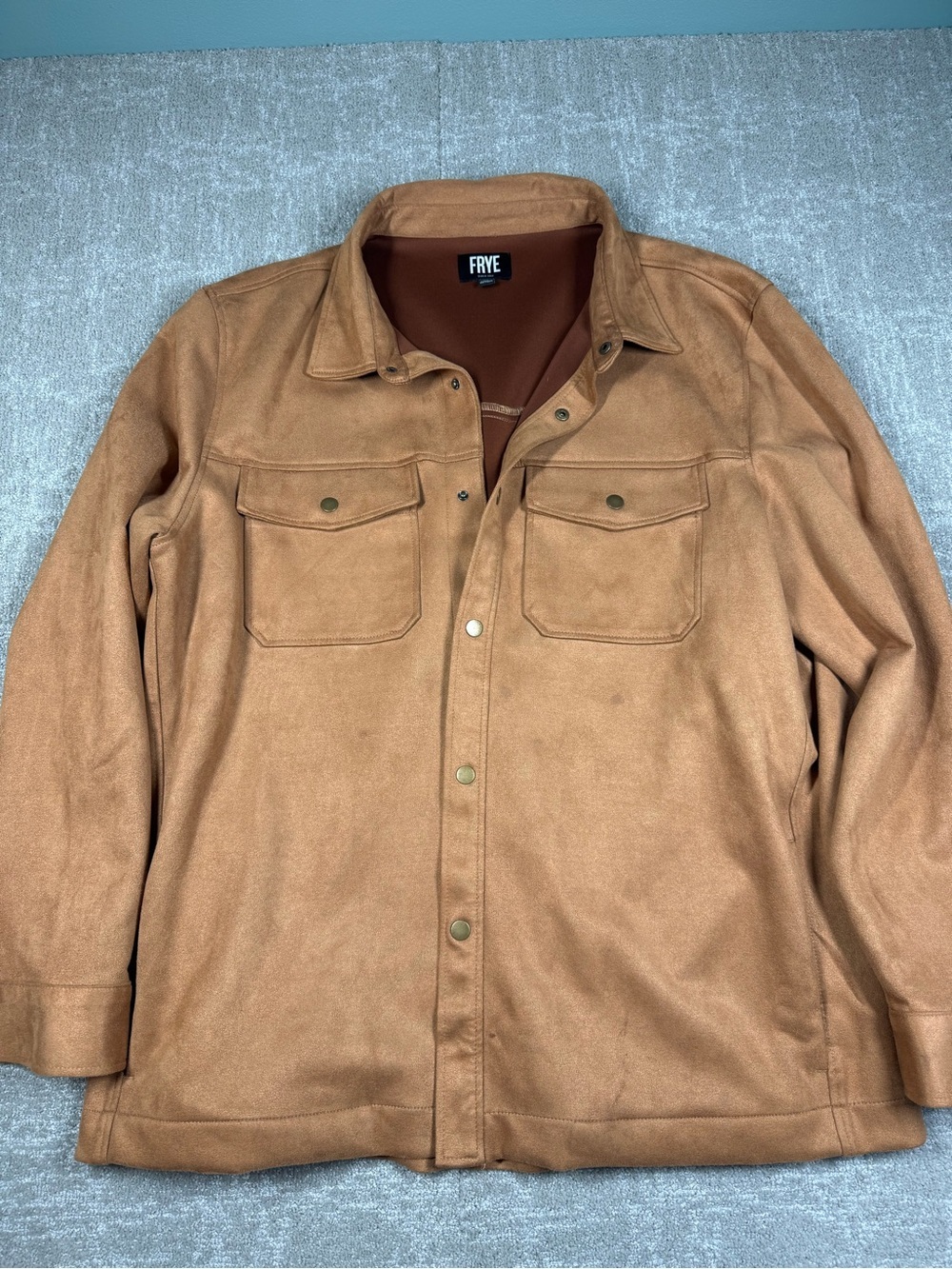 Frye Faux Suede Brown Button Down Shirt Jacket Men Size XL